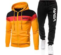 GIOPSQ Ensemble de survêtement pour hommes Jogging Suit NASA Hooded Zip Jacket + Pants sportswear Joggeurs/B/S