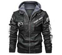 GIOPSQ Faux Cuir Bombardier Veste Pour CAn-Am Imprimé Avec Amovible Capuche Coupe-Vent Courses Manteaux Extérieur/A/XL