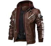 GIOPSQ Faux Cuir Bombardier Veste Pour CAn-Am Imprimé Avec Amovible Capuche Coupe-Vent Courses Manteaux Extérieur/B/XL