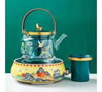 GIOPSQ Service à thé avec poêle électrique en céramique,théière en verre avec poignée,ensemble chauffe thé automatique pour thé blanc,style chinois moderne luxe infusion/E/35x35x15cm1000ml