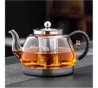 GIOPSQ Théière en verre compatible induction avec poignée froide,verre borosilicate résistant à la chaleur,infuseur inox,théière design fleur pour thé en vrac extérieur/A/0.8L