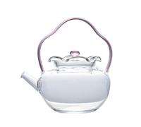 GIOPSQ Théière en verre transparente avec couvercle et poignée,bec verseur floral résistant à la chaleur,théière domestique compatible chauffe bougie pour infusion du thé extérieur/A/A