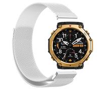 GIOPUEY 22mm 20mm Bracelet Magnétique Compatible avec Amazfit T-Rex 3 Pro 48mm/T-Rex 3 Pro 44mm, Bracelet en Acier Inoxydable tressé [magnétique] - Silver