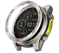 GIOPUEY Bague de Protection Compatible avec Garmin Fenix 8 AMOLED 47mm,Anneau pour Montre Connectée Bezel Ring Styling, Lunette de Protection en métal en Alliage d'aluminium - A-Silver/Red