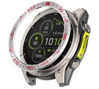 GIOPUEY Bague de Protection Compatible avec Garmin Tactix 8 AMOLED 47mm,Anneau pour Montre Connectée Bezel Ring Styling, Lunette de Protection en métal en Alliage d'aluminium - B-Silver/Red