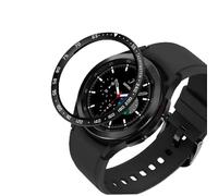 GIOPUEY Bague de Protection Compatible avec Samsung Galaxy Watch 4 Classic 46mm,Anneau pour Montre Connectée Bezel Ring Styling, Lunette de Protection en métal en Alliage d'aluminium - E-Black