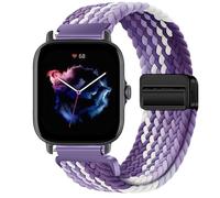 GIOPUEY Bracelet Magnétique Compatible avec Amazfit GTS 3, Sangle tressée en nylon doux [unisexe] - Purple/White
