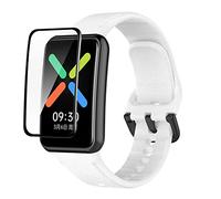 GIOPUEY Bracelet pour Oppo Watch Free, [2 in 1] TPU Silicone Sangle Bracelet + Pièces Protection Ecran [Résistant à l'usure] [Respirant] Montre Bracelet pour Oppo Watch Free - Blanc