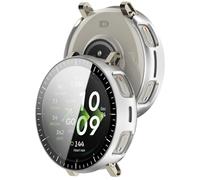 GIOPUEY Coque Compatible avec Amazfit Active 3 Premium, [2 Pièces] Film de Protection en Verre + Cadre en Plastique Dur Etui - Silver+Silver