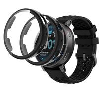 GIOPUEY Coque Compatible avec Amazfit Active Max, [2 Pièces] Film de Protection en Verre + Cadre en Plastique Dur Etui - Black+Black