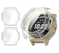 GIOPUEY Coque Compatible avec Amazfit T-Rex 3 Pro 44mm, [2 Pièces] Film de Protection en Verre + Cadre en Plastique Dur Etui - Transparent+Transparent