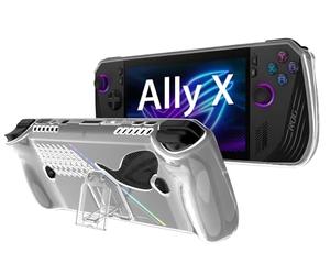 GIOPUEY Coque Compatible avec ASUS ROG Ally X 2024 - avec Support - Couverture PC Transparente & Pare-Chocs TPU Souple - Clear