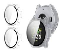 GIOPUEY Coque Compatible avec Coros Pace 4, [2 Pièces] Film de Protection en Verre + Cadre en Plastique Dur Etui - Transparent+Transparent