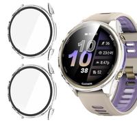 GIOPUEY Coque Compatible avec Garmin Forerunner 970, [2 Pièces] Film de Protection en Verre + Cadre en Plastique Dur Etui - Transparent+Transparent