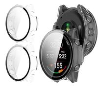 GIOPUEY Coque Compatible avec Garmin Forerunner Garmin Forerunner 970 47mm 2025, [2 Pièces] Film de Protection en Verre + Cadre en Plastique Dur Etui - Transparent+Transparent