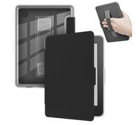 GIOPUEY Coque Compatible avec Kobo Clara Colour/Clara BW/Clara 2E, étui en Cuir avec Sangle, étui à Rabat [Coque Arrière Transparente PC TPU] Texture Semblable à Celle de la Peau - Black