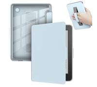 GIOPUEY Coque Compatible avec Kobo Clara Colour/Clara BW/Clara 2E, étui en Cuir avec Sangle, étui à Rabat [Coque Arrière Transparente PC TPU] Texture Semblable à Celle de la Peau - Blue