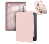 GIOPUEY Coque Compatible avec Kobo Clara Colour/Clara BW/Clara 2E, étui en Cuir avec Sangle, étui à Rabat [Coque Arrière Transparente PC TPU] Texture Semblable à Celle de la Peau - Pink