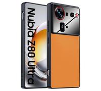 GIOPUEY Coque Compatible avec Nubia Z80 Ultra, Cuir PU + PC Dur étui，Texture Spéciale du Cuir Case，Anti-Empreintes Digitales, Anti-Rayures - Orange