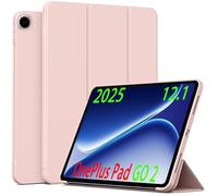 GIOPUEY Coque Compatible avec OnePlus Pad GO 2 12.1 2025, étui en Cuir, Coque arrière en Silicone Souple [étui à Rabat] Texture Semblable à Celle de la Peau - Pink