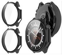GIOPUEY Coque Compatible avec OnePlus Watch 3, [2 Pièces] Film de Protection en Verre + Cadre en Plastique Dur Etui - Black+Black