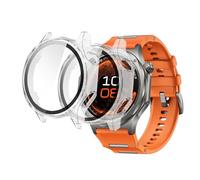 GIOPUEY Coque Compatible avec OnePlus Watch 4/Oppo Watch X3, [2 Pièces] Film de Protection en Verre + Cadre en Plastique Dur Etui - Transparent+Transparent