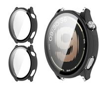 GIOPUEY Coque Compatible avec OnePlus Watch Lite, [2 Pièces] Film de Protection en Verre + Cadre en Plastique Dur Etui - Black+Black