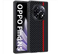 GIOPUEY Coque Compatible avec Oppo Find N5, Cuir PU + PC Dur étui，Texture Spéciale du Cuir Case，Anti-Empreintes Digitales, Anti-Rayures - Black/Red