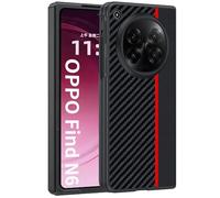 GIOPUEY Coque Compatible avec Oppo Find N6, Cuir PU + PC Dur étui，Texture Spéciale du Cuir Case，Anti-Empreintes Digitales, Anti-Rayures - Black/Red
