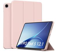 GIOPUEY Coque Compatible avec Oppo Pad 5 12.1, étui en Cuir, Coque arrière en Silicone Souple [étui à Rabat] Texture Semblable à Celle de la Peau - Pink