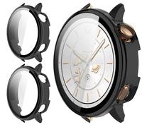 GIOPUEY Coque Compatible avec Oppo Watch X2 Mini, [2 Pièces] Film de Protection en Verre + Cadre en Plastique Dur Etui - Black+Black