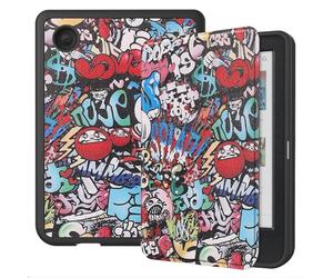 GIOPUEY Coque Compatible avec Tolino Shine Color/Shine 5 2024, étui en Cuir [étui à Rabat] Cuir PU + Doux TPU Case Cover, Auto Sleep/Wake, 360° Protection - Graffiti