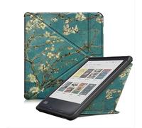 GIOPUEY Coque Compatible avec Tolino Vision Color, étui en Cuir, Coque arrière en Silicone Souple [étui à Rabat] Texture Semblable à Celle de la Peau - Flower