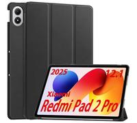 GIOPUEY Coque Compatible avec Xiaomi Redmi Pad 2 Pro 12.1 2025, étui en Cuir [étui à Rabat] Housse avec Support Fonction, 360° Protection - Black
