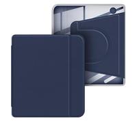 GIOPUEY Coque pour Kobo Libra Colour/Kobo Libra 2, Étui Rotatif à 360 Degrés Design Magnétique Amovible, Support Réglable, Dos Transparent - Navy Blue