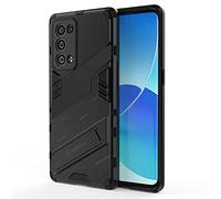 GIOPUEY Hybrid Coque Compatible avec Oppo Reno 6 Pro 5G, TPU Souple Bumper Étui & PC Rigide Back avec Support, Anti-Dérapant&Choc, Caméra Arrière Protecteur - Noir