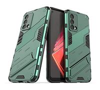 GIOPUEY Hybrid Coque Compatible avec Realme GT Master Edition, TPU Souple Bumper Étui & PC Rigide Back avec Support, Anti-Dérapant&Choc, Caméra Arrière Protecteur - Armée Verte