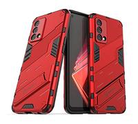 GIOPUEY Hybrid Coque Compatible avec Realme GT Master Edition, TPU Souple Bumper Étui & PC Rigide Back avec Support, Anti-Dérapant&Choc, Caméra Arrière Protecteur - Rouge