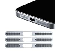 GIOPUEY Maille Anti Poussière Collé pour iPhone 14 Pro Max, 3 Pièces Protège Les Haut - parleurs et Les Ports de Charge,Anti Dust - Silver