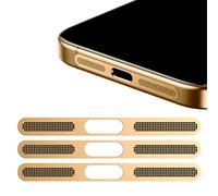 GIOPUEY Maille Anti Poussière Collé pour iPhone 16 Pro Max, 3 Pièces Protège Les Haut - parleurs et Les Ports de Charge,Anti Dust - Gold