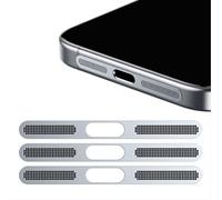 GIOPUEY Maille Anti Poussière Collé pour iPhone 16 Pro Max, 3 Pièces Protège Les Haut - parleurs et Les Ports de Charge,Anti Dust - Silver