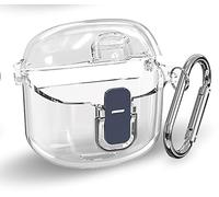 GIOPUEY Rigide étui Compatible avec JBL Tune Flex, Clear PC Coque avec Couvercle verrouillable et Crochet Porte-clés, Housse Antichoc, Portable - Transparente