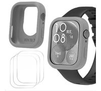 GIOPUEY Silicone Coque Compatible avec Huawei Watch Fit 3, avec 3 Pièces Protection d'écran flim Souple TPU Silicone Case Cover Protecteur,Huawei Watch Fit 3 Etui - Grey