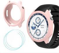 GIOPUEY Silicone Coque Compatible avec OnePlus Watch 2/Oppo Watch X, avec 3 Pièces Protection d'écran flim Souple TPU Silicone Case Cover Protecteur,OnePlus Watch 2/Oppo Watch X Etui - Pink