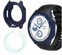 GIOPUEY Silicone Coque Compatible avec OnePlus Watch 2/Oppo Watch X, avec 3 Pièces Protection d'écran flim Souple TPU Silicone Case Cover Protecteur,OnePlus Watch 2/Oppo Watch X Etui - Dark Blue