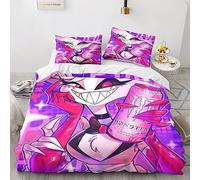 GIOSBR Hazbin Hotel Housse De Couette Housses De Couettes pour Adultes Et Enfants 3D Imprimé Anime Movie E avec Fermeture À Glissière avec Taies Microfibr Parure De Lit 3 Pièces Double（200x200cm）