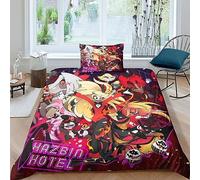 GIOSBR Hazbin Hotel Housse De Couette Housses De Couettes pour Adultes Et Enfants 3D Imprimé Comic E avec Fermeture À Glissière avec Taies Microfibr Parure De Lit 2 Pièces Single(135x200cm)