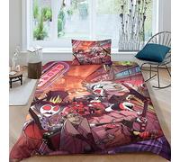 GIOSBR Hazbin Hotel Housse De Couette pour Adultes Et Enfants Housses De Couettes 3D Imprimé Anime Movie E avec Fermeture À Glissière Microfibr avec Taies Parure De Lit 2 Pièces Single（135x200cm）