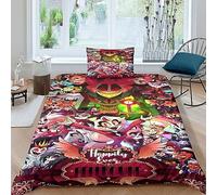 GIOSBR Hazbin Hotel Housse De Couette pour Adultes Et Enfants Housses De Couettes 3D Imprimé Comic Microfibr Parure De Lit E avec Fermeture À Glissière avec Taies 2 Pièces Single(135x200cm)