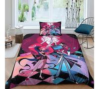 GIOSBR Hazbin Hotel Housse De Couette pour Adultes Et Enfants Housses De Couettes 3D Imprimé Comic Microfibr avec Taies Parure De Lit E avec Fermeture À Glissière 2 Pièces Single（135x200cm）